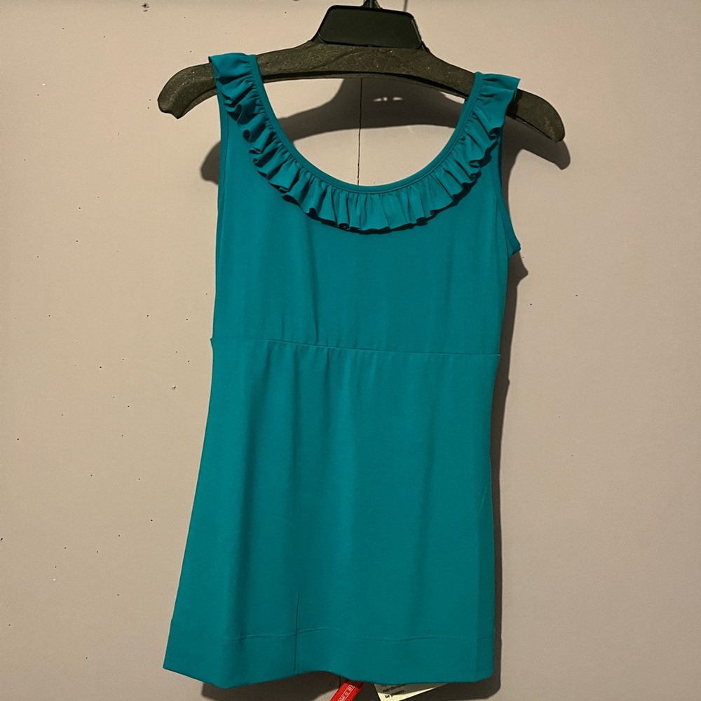 Save The Queen Turquoise Ruffle Tank Top